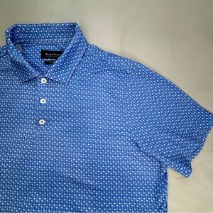 Bugatchi Polo Shirt Ooohcotton 8 way Stretch Mens Medium Blue Palm Tree Print